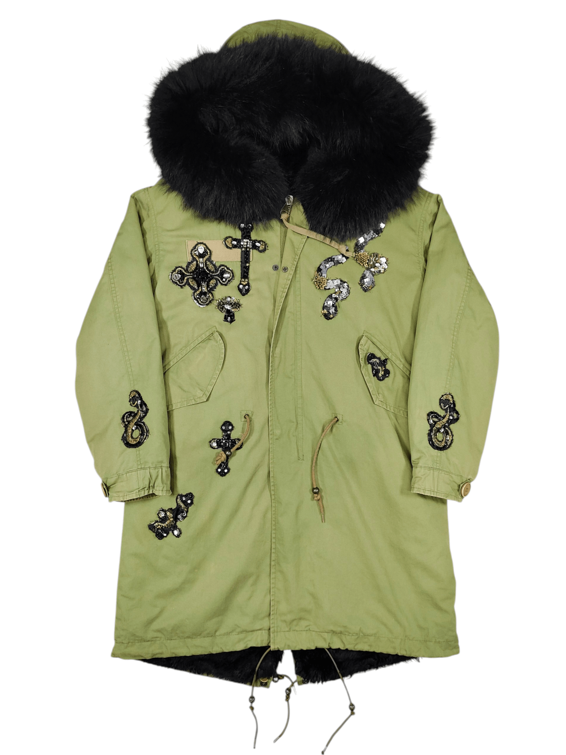 MR & MRS ITALY Mr & Mrs Italy-Beaded Sequin Patch Racoon Fur Military Parka Size US M / EU 48-50 / 2 - 1 Thumbnail