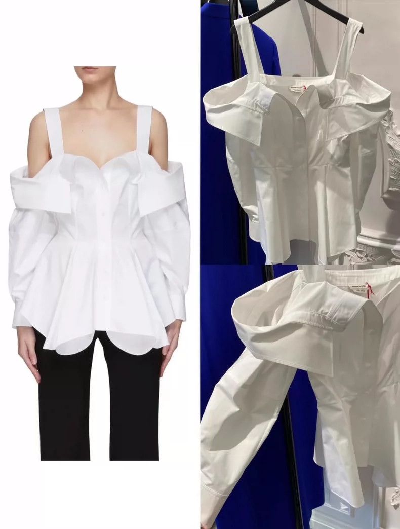 Alexander McQueen Alexander McQUEEN size 42 White deconstructive shirt 2505- Size L / US 10 / IT 46 - 1 Thumbnail