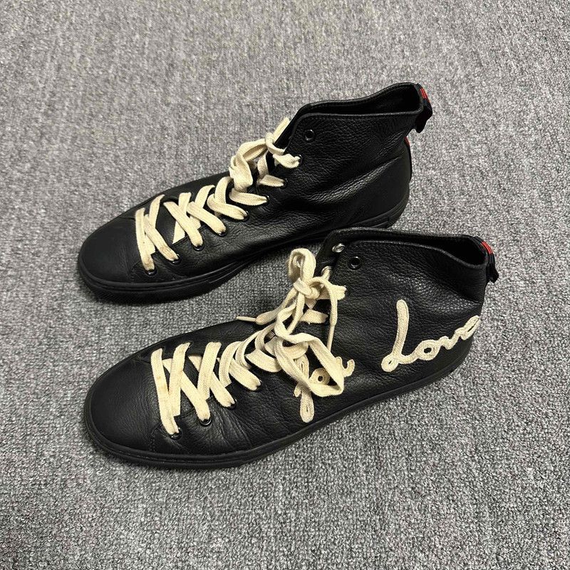 GUCCI High-Top Leather Sneakers with Love Design