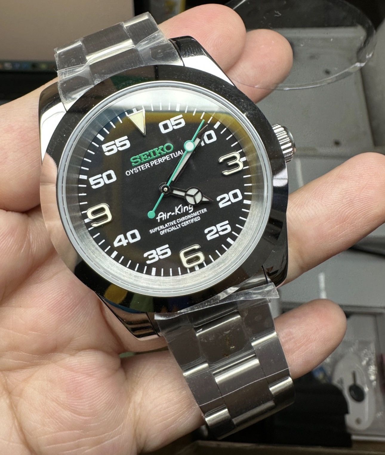 Japanese Brand Seiko Mod Air-King Black Green Dial Steel Watch 39mm NH35 Size ONE SIZE - 1 Thumbnail
