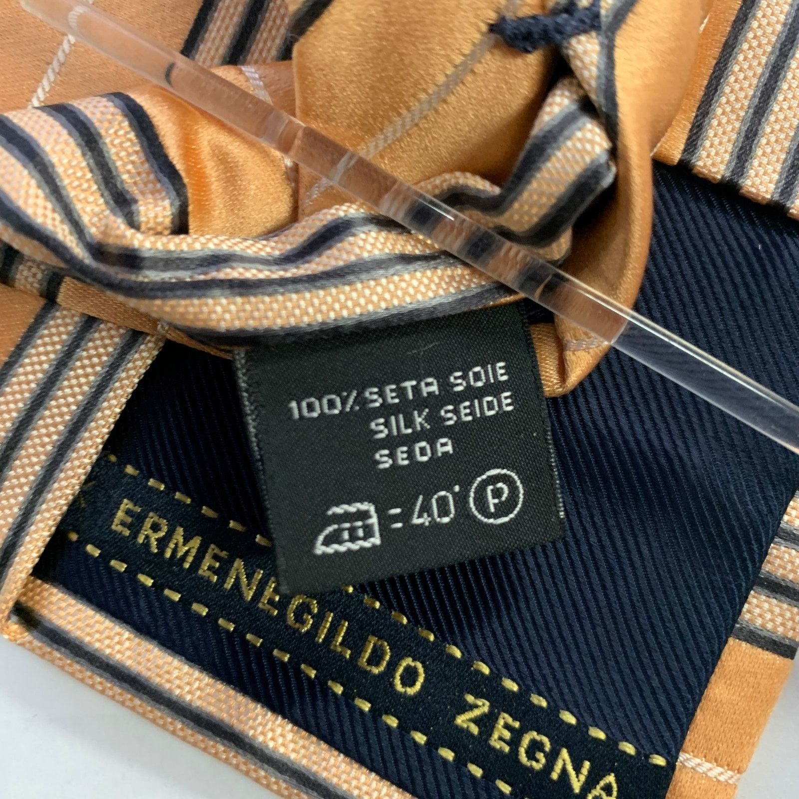 Ermenegildo Zegna One Size Peach Black Diagonal Stripe Silk Tie Size ONE SIZE - 3 Thumbnail