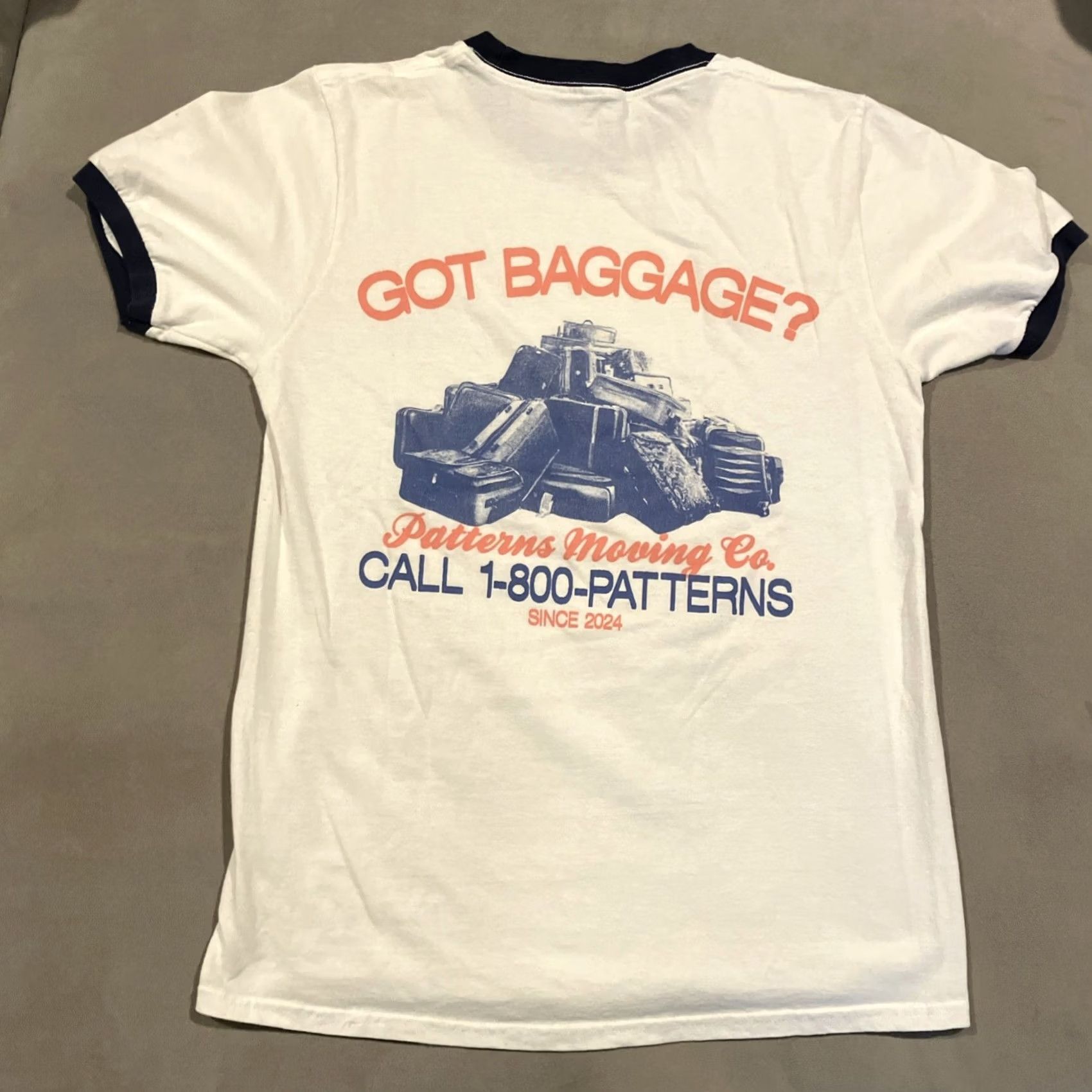 Vintage Kelsea Ballerini Pattern Moving Co. Ringer T Shirt Mens Medium White Cotton Graphic Print Shirt Size US M / EU 48-50 / 2 - 4 Thumbnail