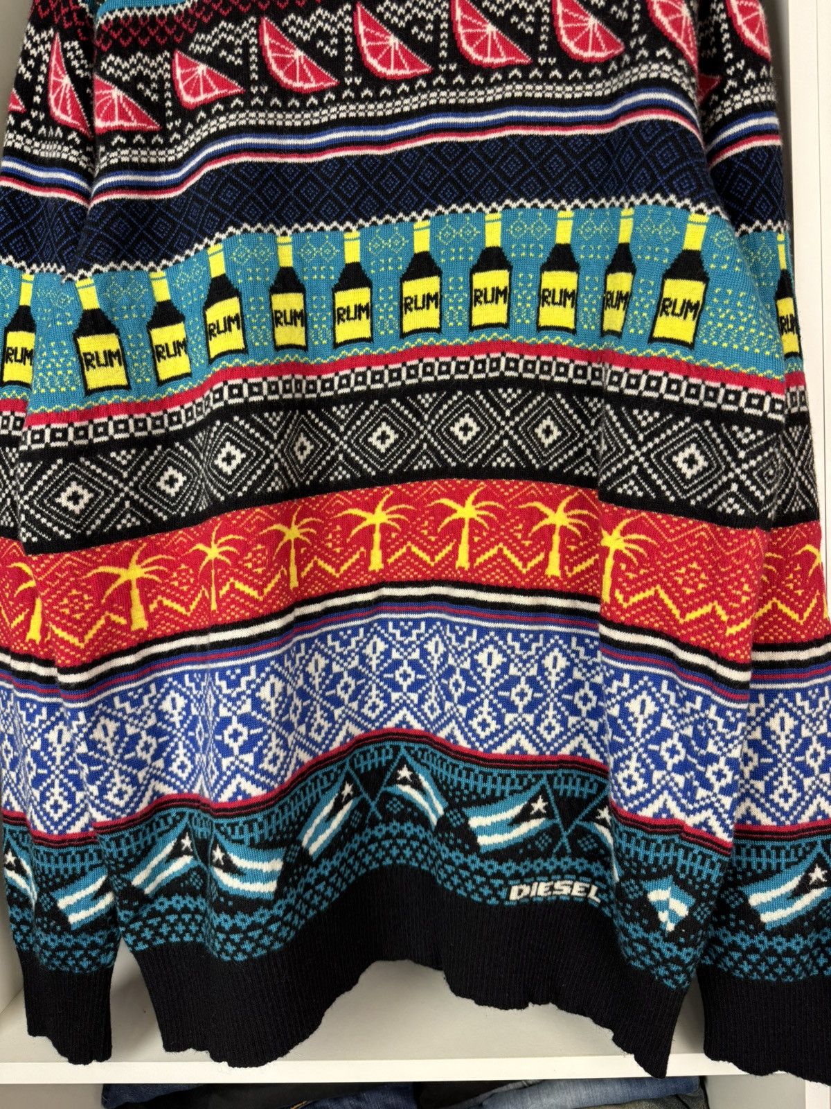 Diesel Diesel Rum Bottles & Tropical Palms Colorful Sweater Size US L / EU 52-54 / 3 - 8 Thumbnail