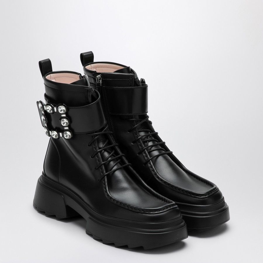 Roger Vivier o1d2blof0924 Leather Lace-up Boots in Black Size US 7 / IT 37 - 2 Thumbnail