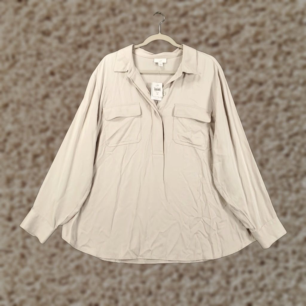 J. Jill J. Jill Blouse Women XL Gray 1/4 Button Collared Pullover NWT All Seasons Lightweight Pockets Size XL / US 12-14 / IT 48-50 - 1 Thumbnail