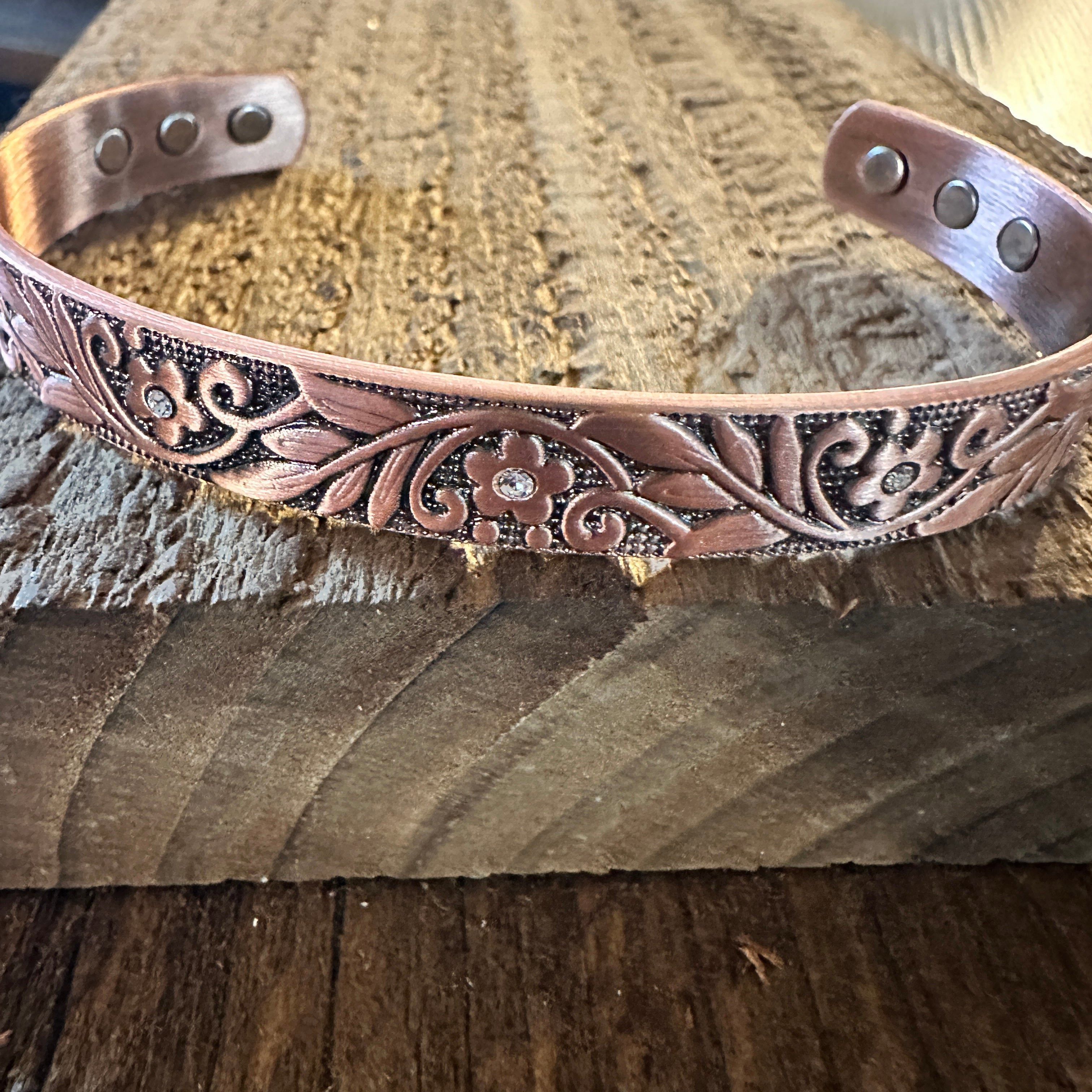 Other Boho Copper Floral Cuff Bangle Bracelet, Arthritis Relief, G Size ONE SIZE - 2 Thumbnail