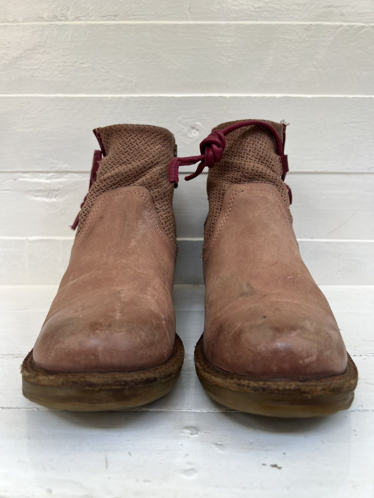 A.S.98 Airstep AS98 Beige Leather Boho Biker Ankle Boots Size US 8 / IT 38 - 2 Thumbnail