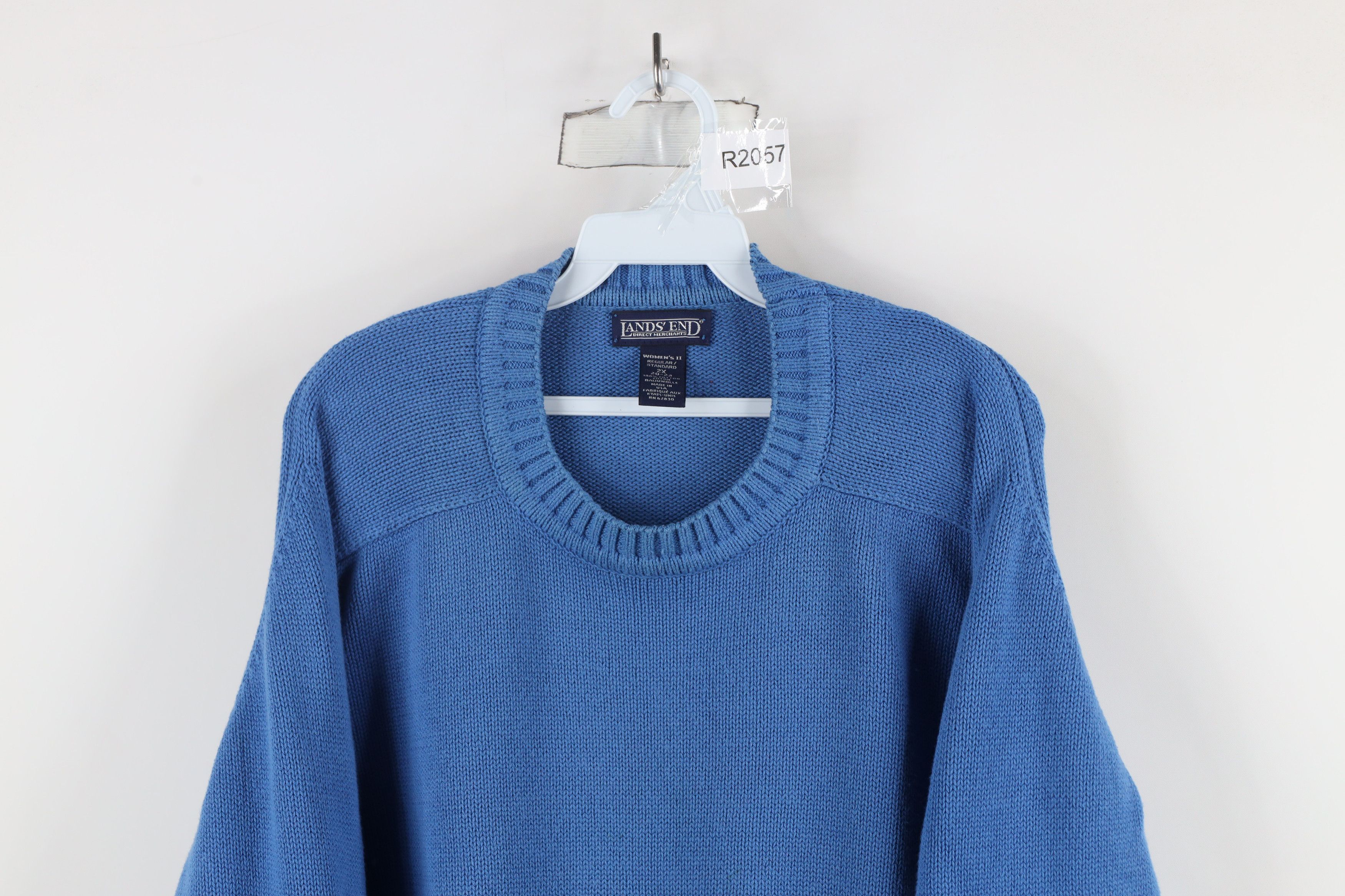 Lands' End × Vintage Vintage 90s Lands End Cotton Knit Crewneck Sweater Blue USA Size XXL / US 16-18 / IT 52-54 - 2 Thumbnail