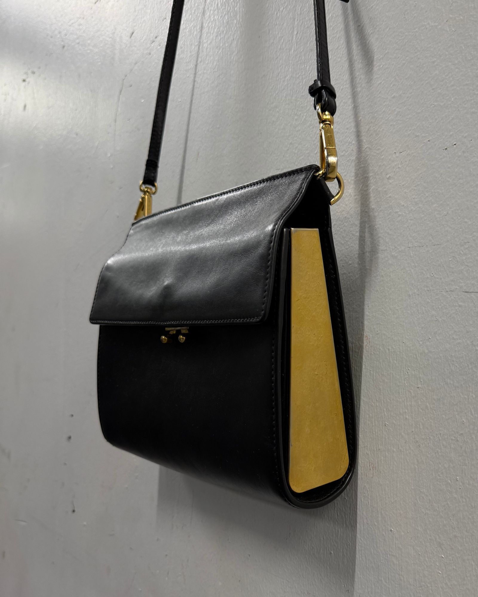 Marni Black Leather Gold Frame Shoulder Bag, Men's