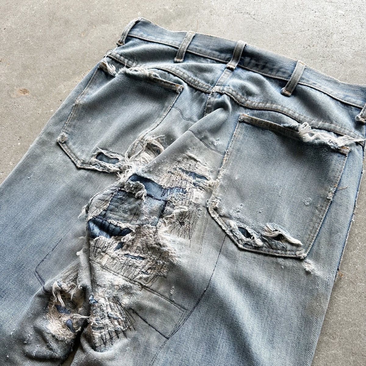 Vintage 70’s THRASHED Vintage Boro Flag Repair Patchwork Flare Denim Size US 33 - 9 Thumbnail