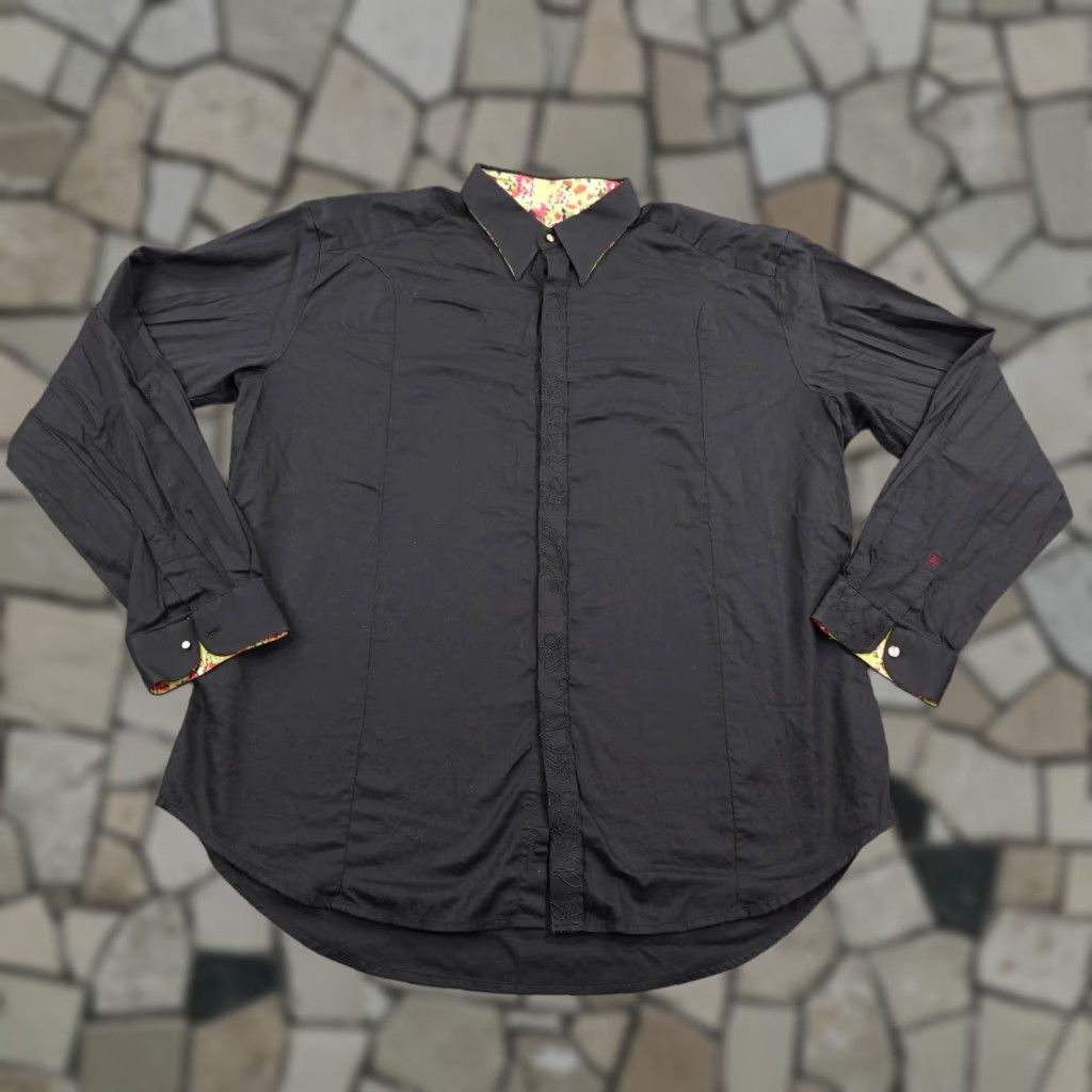 Robert Graham Robert Graham Shirt Mens 2XL Black Cotton Silk Trim Abstract Flip Cuff Button Up Size US XXL / EU 58 / 5 - 1 Thumbnail