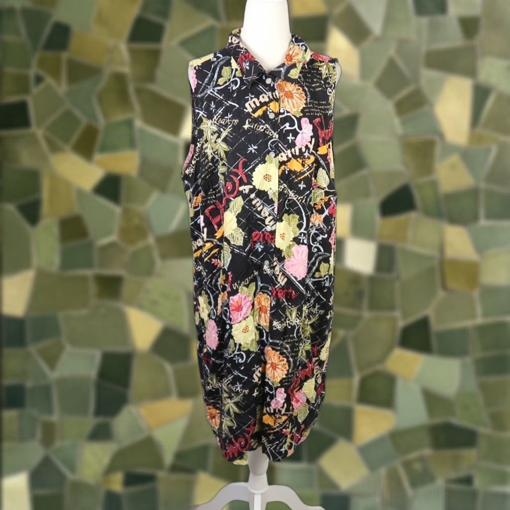 Vintage VINTAGE Expressions Hawaiian Floral Shirt Dress 24W Women Sleeveless Knee Length Button Front 90s Black Floral Sundress Shirt Dress Plus Size Size 4XL / US 24-26 - 1 Thumbnail