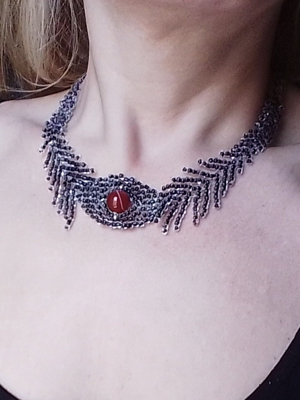 Handmade Necklace Choker. Black sexy with red carnelian gemstone Size ONE SIZE - 3 Thumbnail