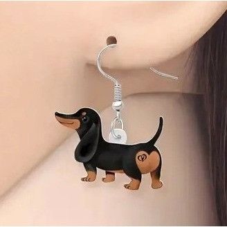 Handmade Dachshund Earrings New Dangle Hooks Double Sided Black Tan W Size ONE SIZE - 4 Thumbnail