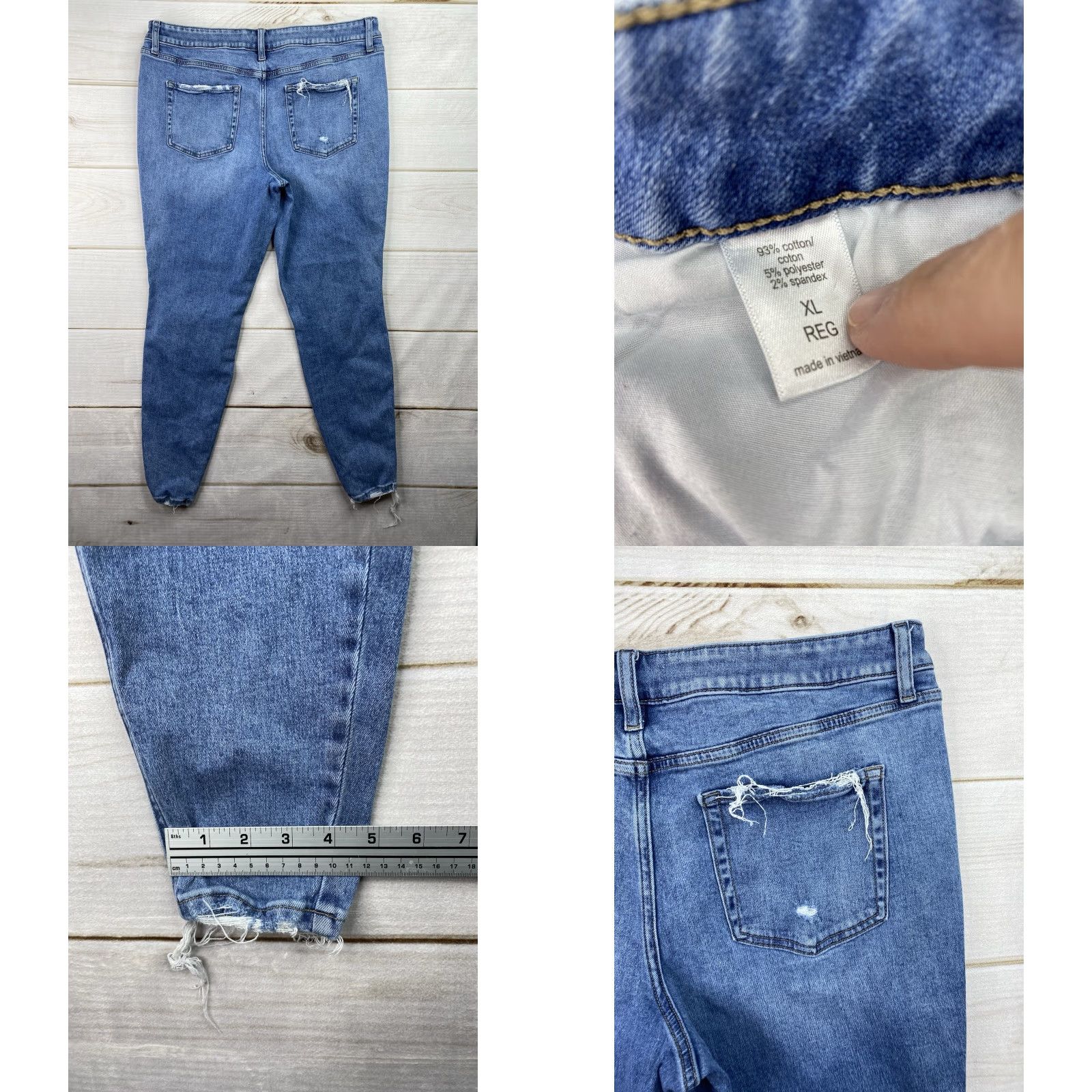 Vintage Maurices M Jeans Womens XL Button Fly Mid Rise Distressed Denim Jeans Regular Bootcut 5-Pocket Blue 90s City College Womens Size 40" / US 18 - 8 Thumbnail