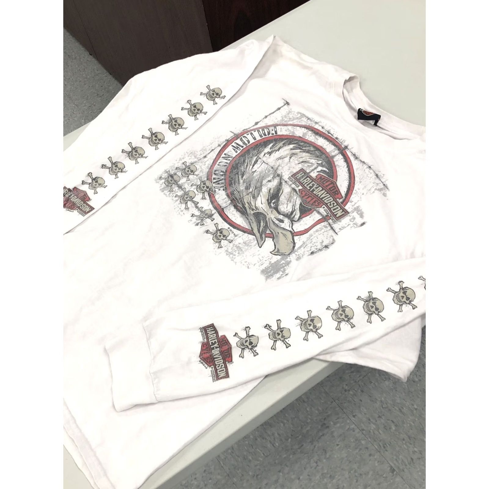 Harley Davidson Harley-Davidson Shirt Motorcycle Graphic Print Long Sleeve Double-Sided 2011 2018 Birmingham AL White L Mens Size US L / EU 52-54 / 3 - 7 Thumbnail