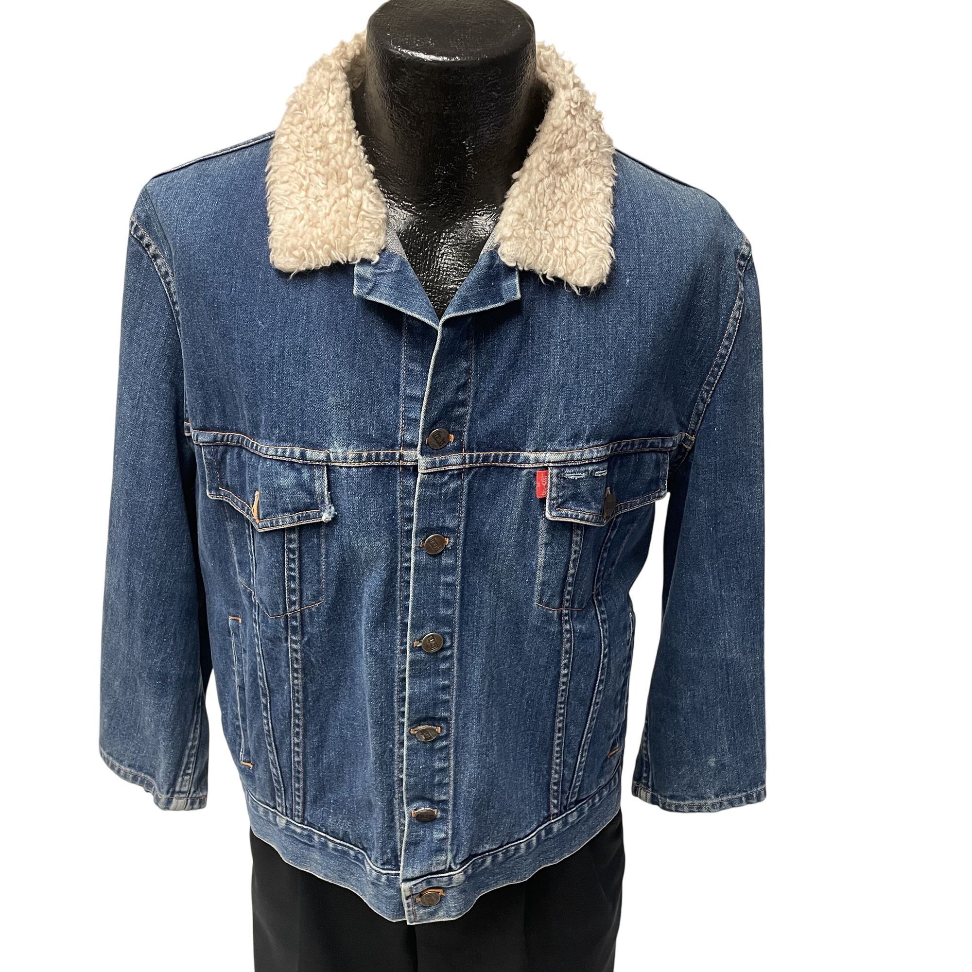 Levi's Vtg LEVIS Blue Jean Coat FLEECE Collar Denim TRUCKER Jacket Size US XL / EU 56 / 4 - 1 Thumbnail
