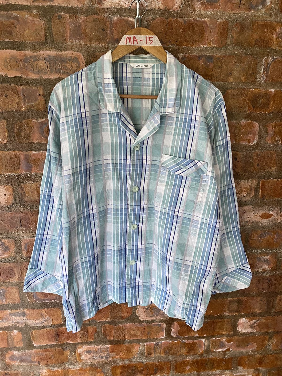 Celine 🔥1990s check stripe sleep shirt Size US L / EU 52-54 / 3 - 2 Thumbnail