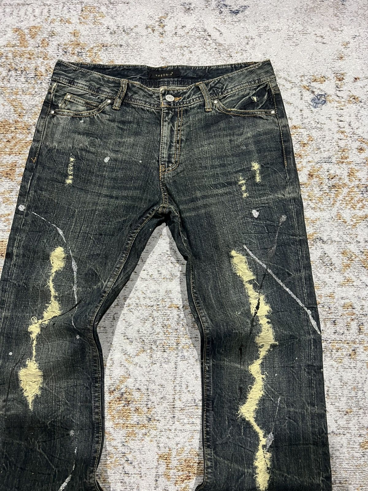 If Six Was Nine × Le Grande Bleu (L.G.B.) × Tornado Mart Theoria Mudwash Distressed Splatter Flared Denim Size US 30 / EU 46 - 3 Thumbnail
