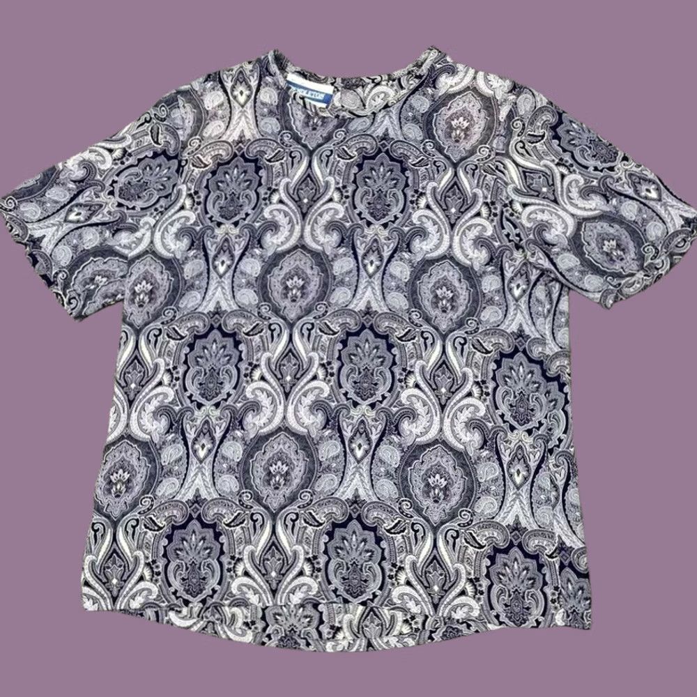 Pendleton VINTAGE Pendleton Blouse Womens 6 Purple White Damask Short Sleeve Crew Neck Mens? Size M / US 6-8 / IT 42-44 - 1 Thumbnail