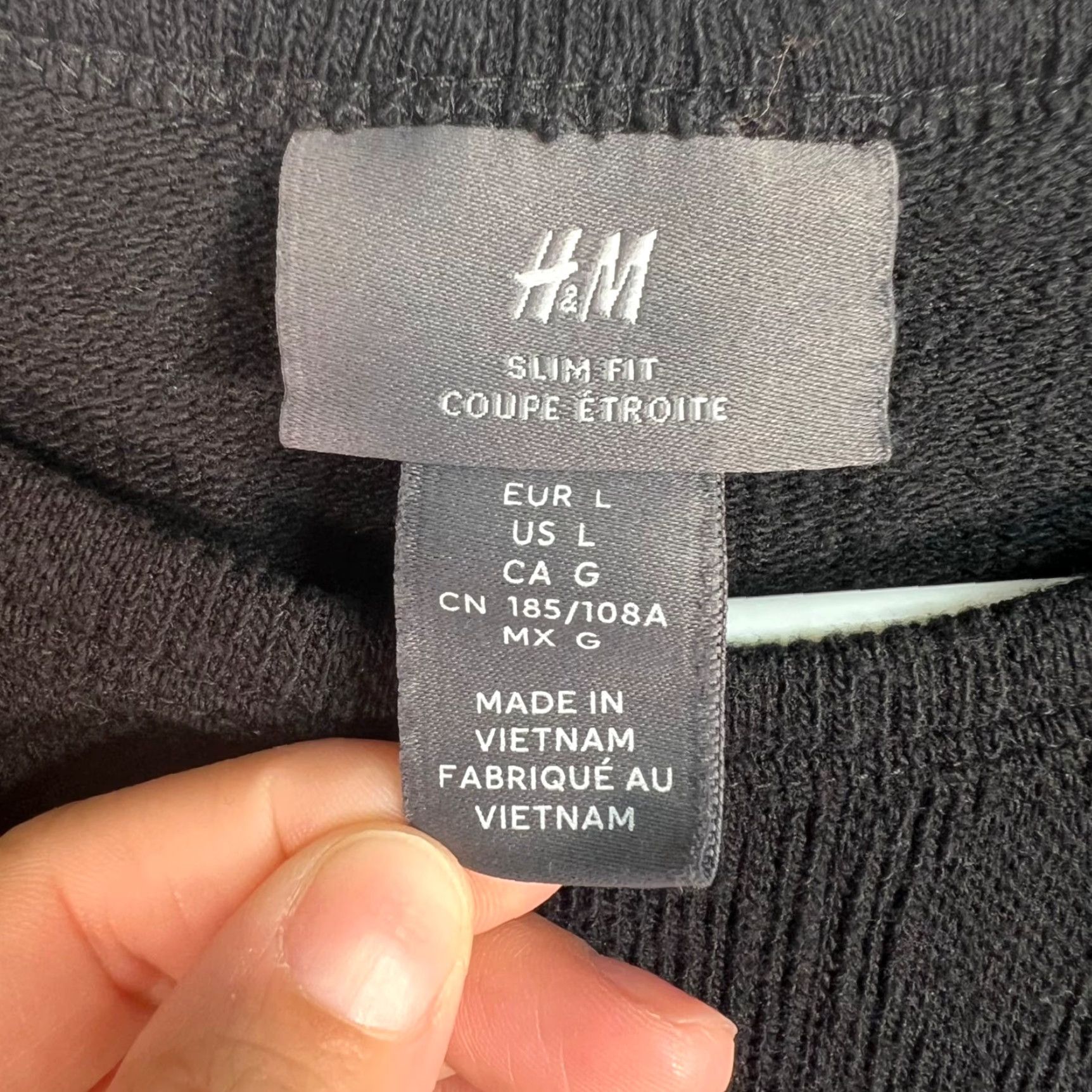 H&M H&M Slim Fit Black Textured T-Shirt Large Cotton Blend Size L / US 10 / IT 46 - 3 Thumbnail