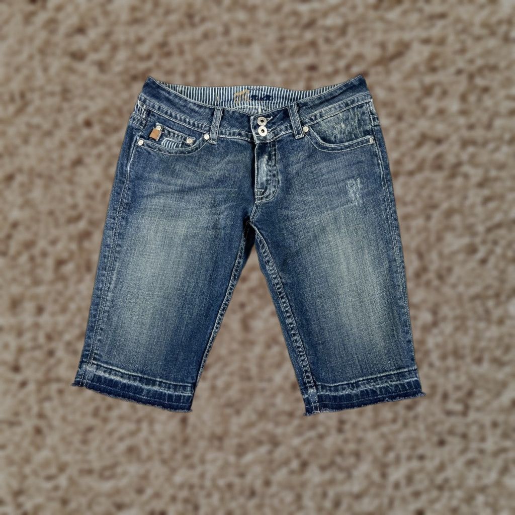 Miss Me Miss Me Denim Shorts Womens 29 Blue Cut-Off Distressed Embellished 12 Inseam Regular Fit Size 29" - 1 Thumbnail