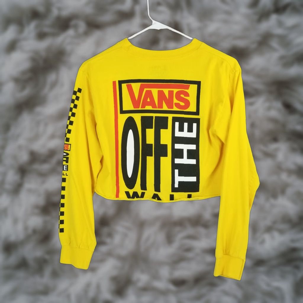 Vans VANS Shirt Womens Yellow Small Cropped T Shirt Long Sleeve Checkered Off The Wall Geometric Logo 90s Style Casual Womens Size S / US 4 / IT 40 - 1 Thumbnail