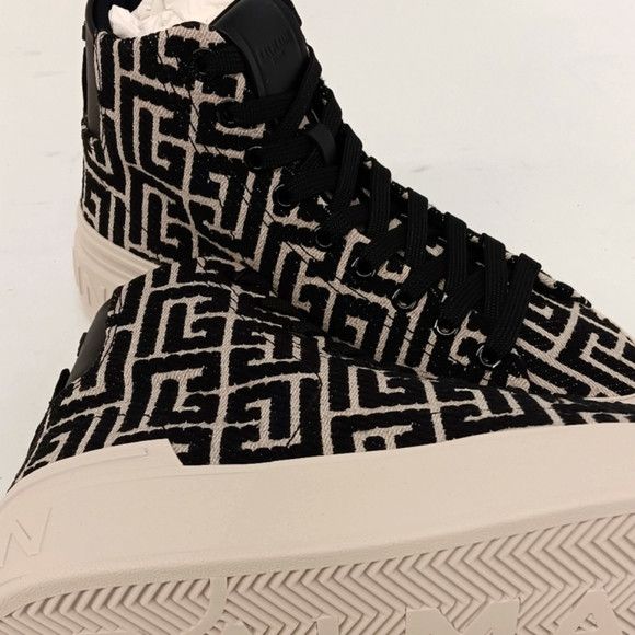 Balmain Balmain B-Court Bicolor Monogram Jacquard High-Top Sneakers Size US 7 / IT 37 - 6 Thumbnail