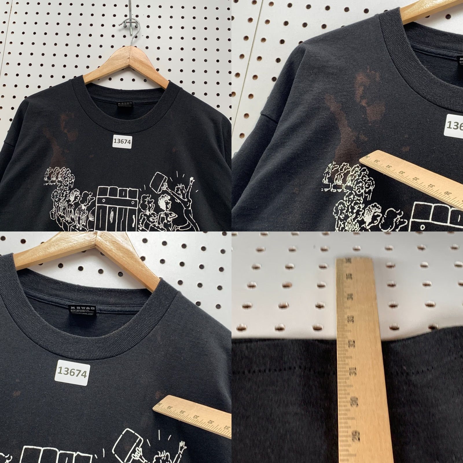 Fruit Of The Loom VINTAGE 90s Fruit of the Loom Shirt Mens 2XL Black Graphic Print Cotton Short Sleeve Crew Neck USA 90s Funny Hipster Door Wood Size US XXL / EU 58 / 5 - 8 Thumbnail