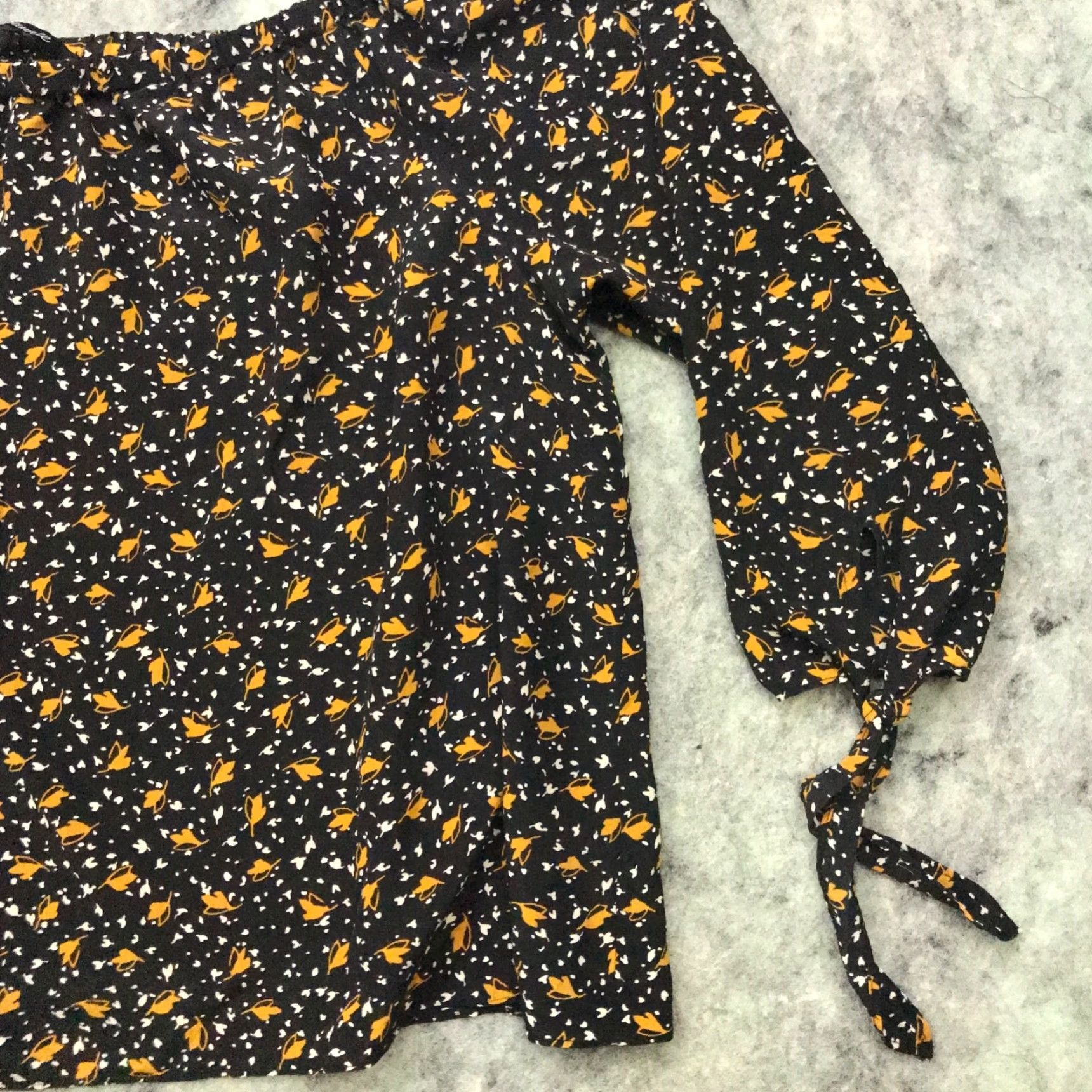 Madewell Madewell Womens Shirt Blouse Top 3/4 Sleeve Black Leaves Fall Tie Off-Shoulder Medium Womens Blouse Size M / US 6-8 / IT 42-44 - 4 Thumbnail