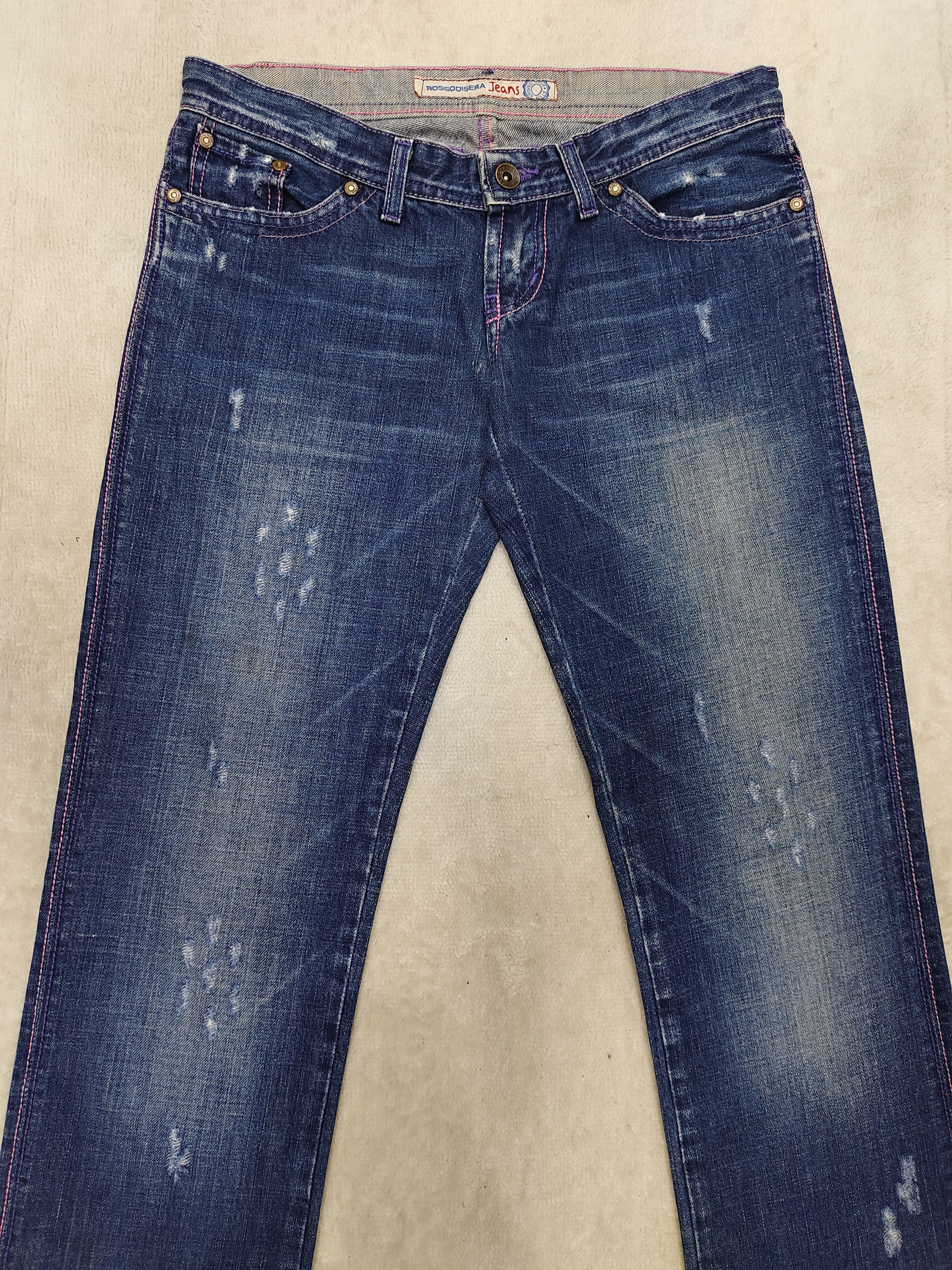 Vintage 🇮🇹Vtg Rossodisera🇮🇹 Embroidered Graphic Distressed Jeans Size 30" / US 8 / IT 44 - 5 Thumbnail