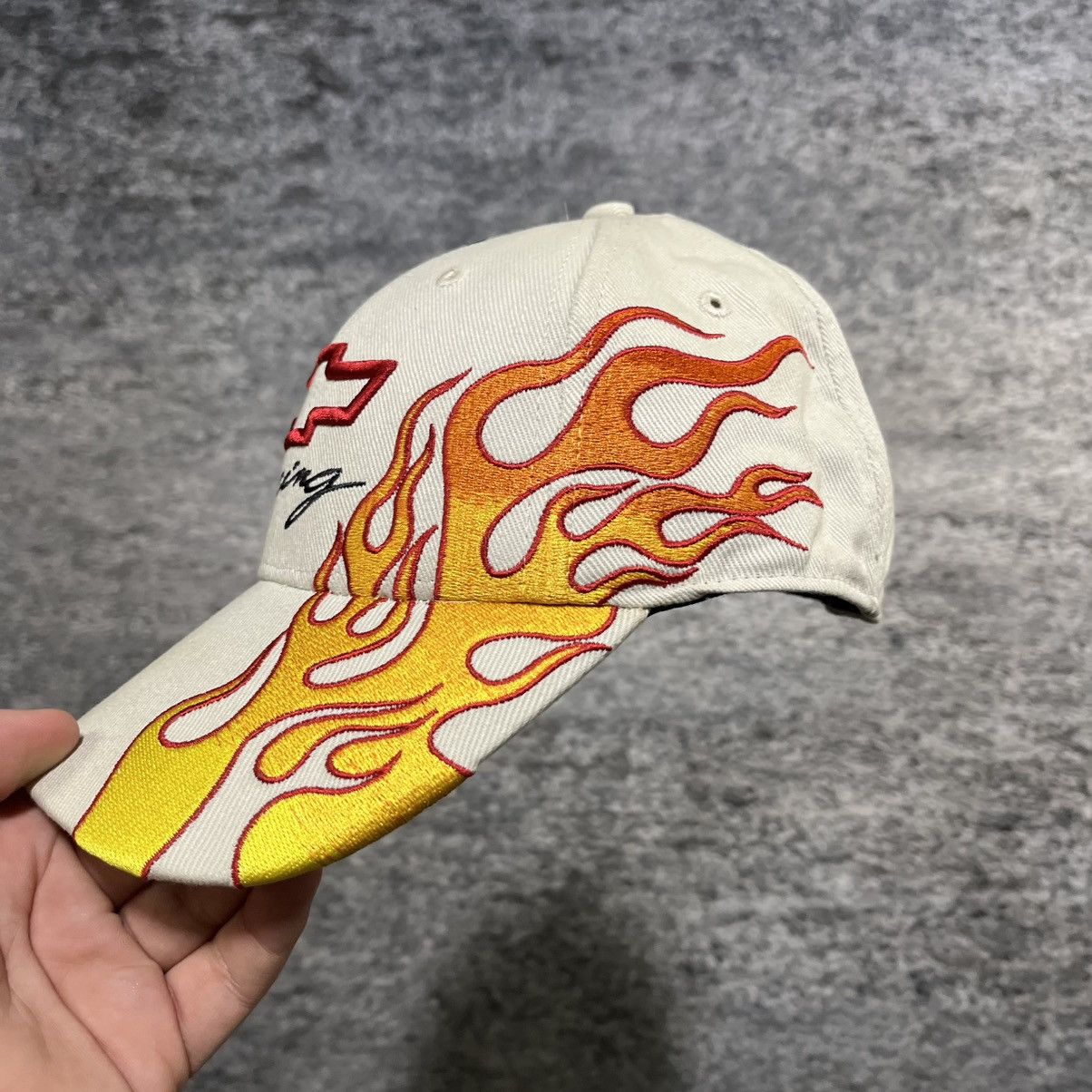 Chevrolet VINTAGE CHEVY RACING EMBROIDERED FLAMES Y2K 2000s GRUNGE HAT Size ONE SIZE - 3 Thumbnail