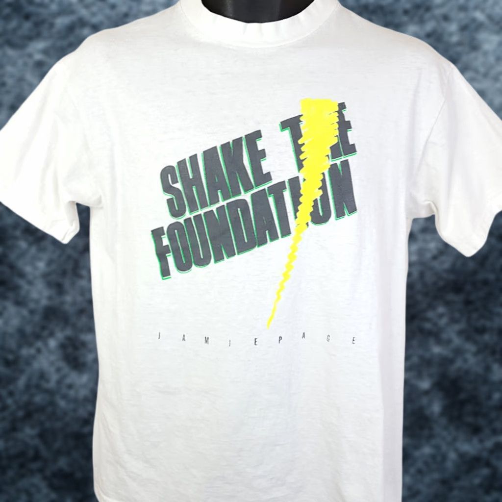 Hanes VINTAGE Jamie Page T Shirt Mens Size Medium 80s Shake The Foundation Made In USA Hanes White Short Sleeve Crew Neck Band Tee Mens Size US M / EU 48-50 / 2 - 1 Thumbnail