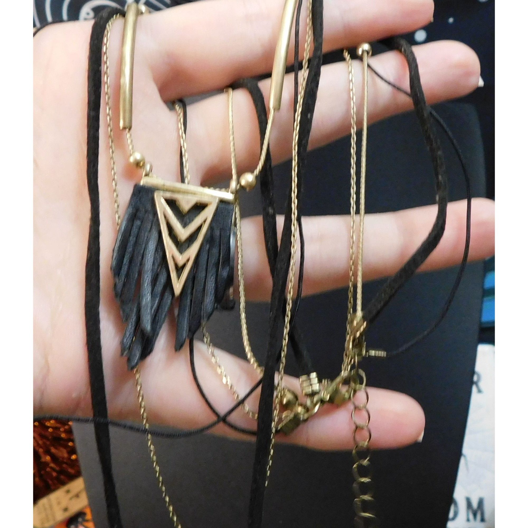 Other Bohemian Goth Black And Gold Tone Multilayer Tassel Necklace Size ONE SIZE - 2 Thumbnail