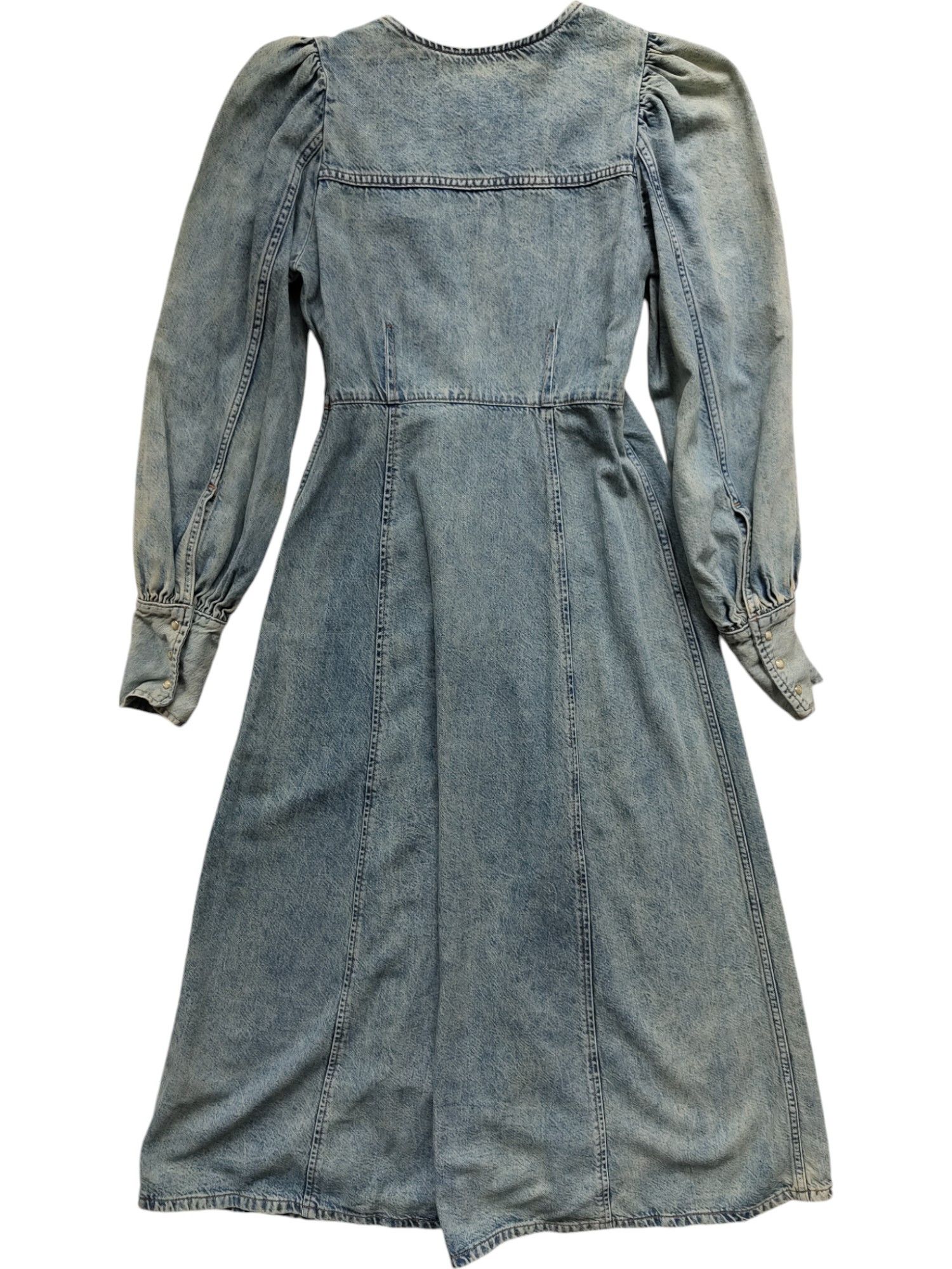 Ganni Washed Denim Long Sleeves Dress With Logo Embossed Buttons Size XXS / US 00 / IT 34 - 4 Thumbnail