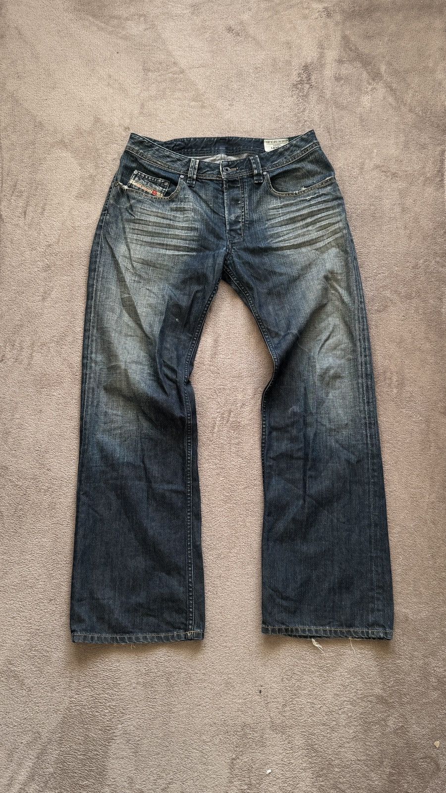 Diesel Levan Dirty Faded Mudwash Distressed Straight Jeans