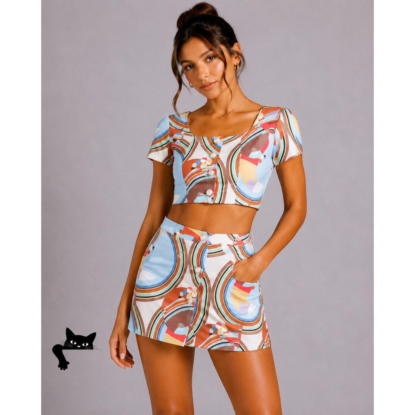 Other NWT Stefania Vaidani 60s Front Button Crop & Mini Skirt SM Size S / US 4 / IT 40 - 2 Thumbnail
