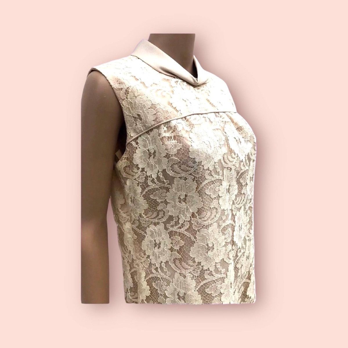 Vintage 60s Ivory Lace Baroque Dress Mid Calf + Rolled Collar Size M / US 6-8 / IT 42-44 - 2 Thumbnail