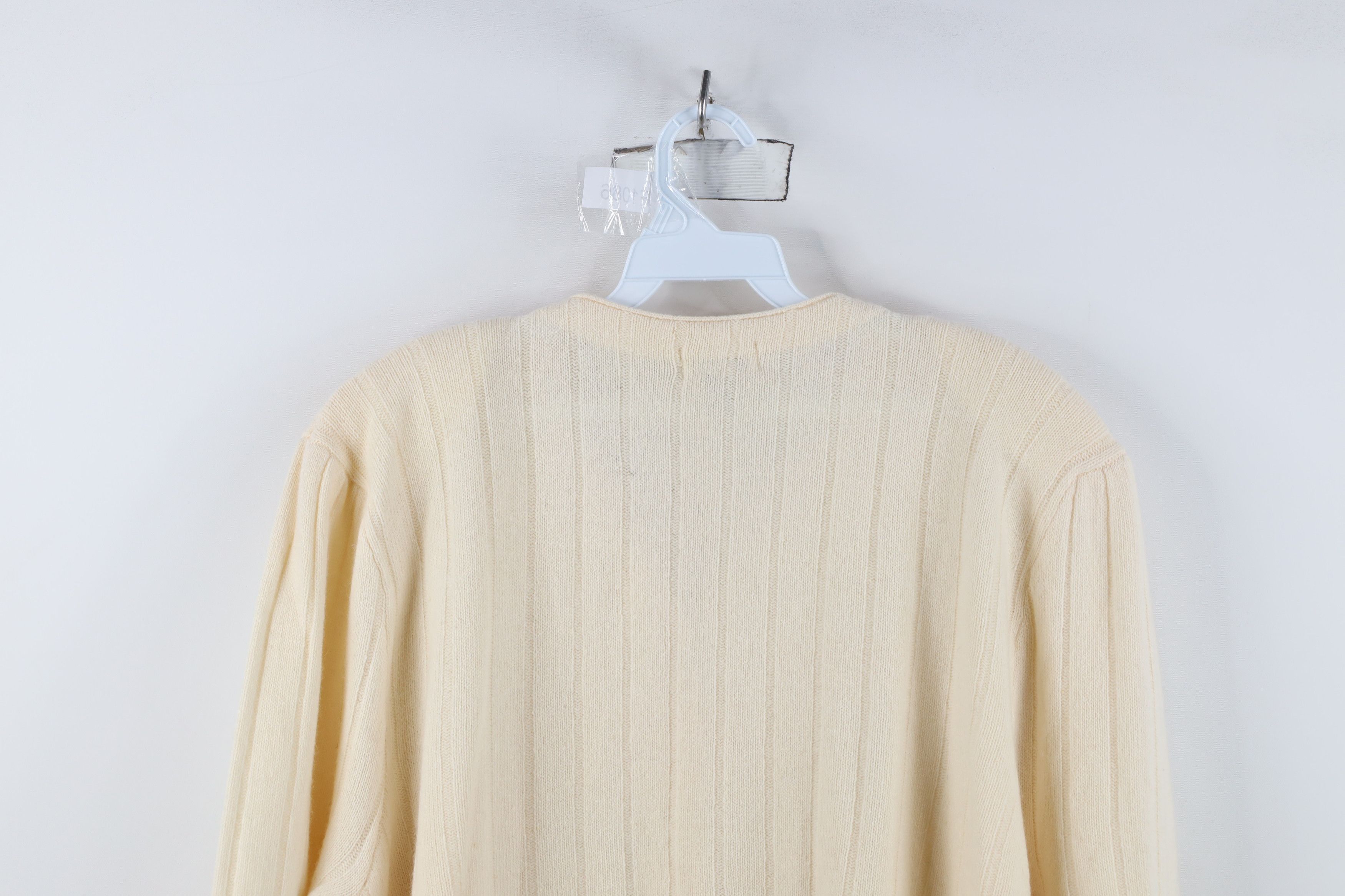Vintage Vintage 90s Lambswool Angora Knit Cardigan Sweater Cream Size L / US 10 / IT 46 - 14 Thumbnail