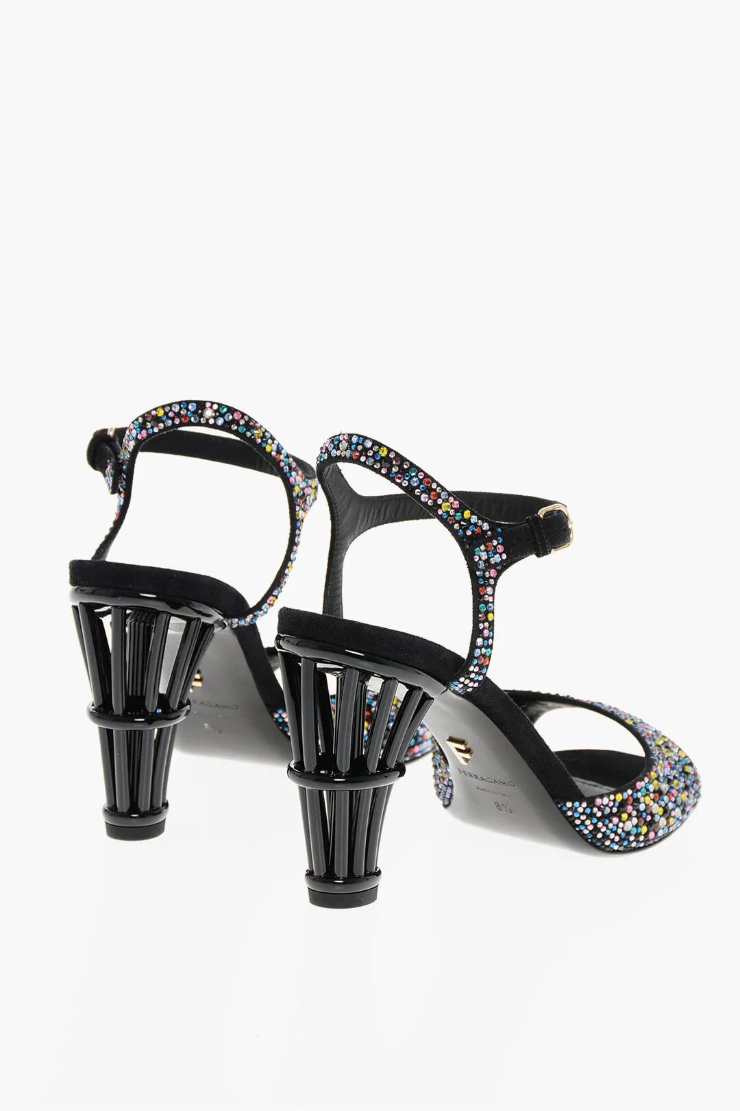 Salvatore Ferragamo og1mm0426 Crystals & Statement Heel Sandals in Black Size US 6 / IT 36 - 2 Thumbnail
