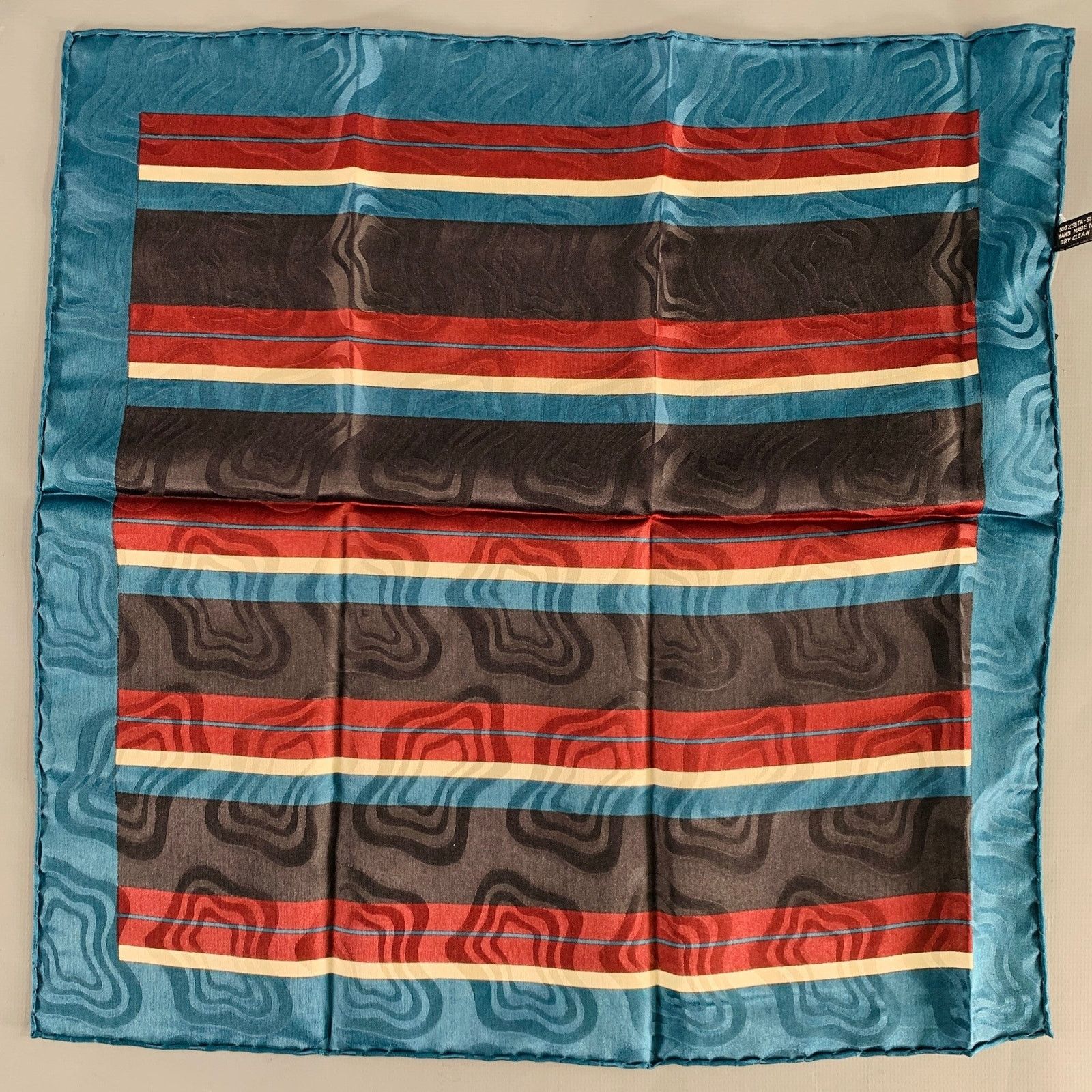 Other NO BRAND Blue Red Black Stripe Silk Pocket Square Size ONE SIZE - 2 Thumbnail