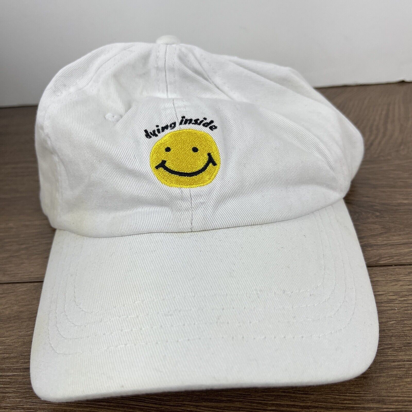 Other Dying Inside Hat Smiley Face White Hat Adjustable Adult Size Size ONE SIZE - 3 Thumbnail
