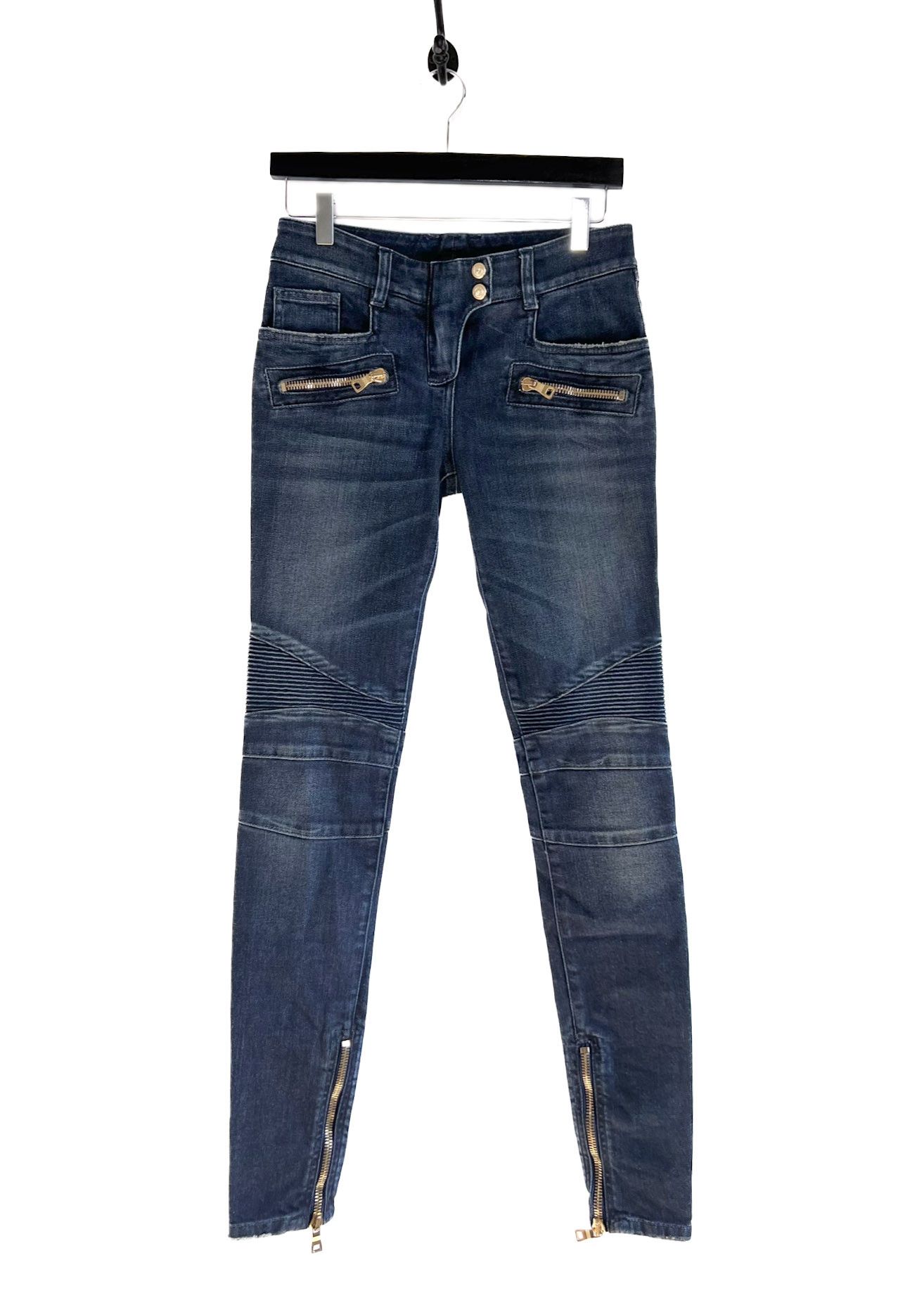 Balmain Balmain Washed Indigo Blue Biker Skinny Jeans Size 27" / US 4 / IT 40 - 1 Thumbnail