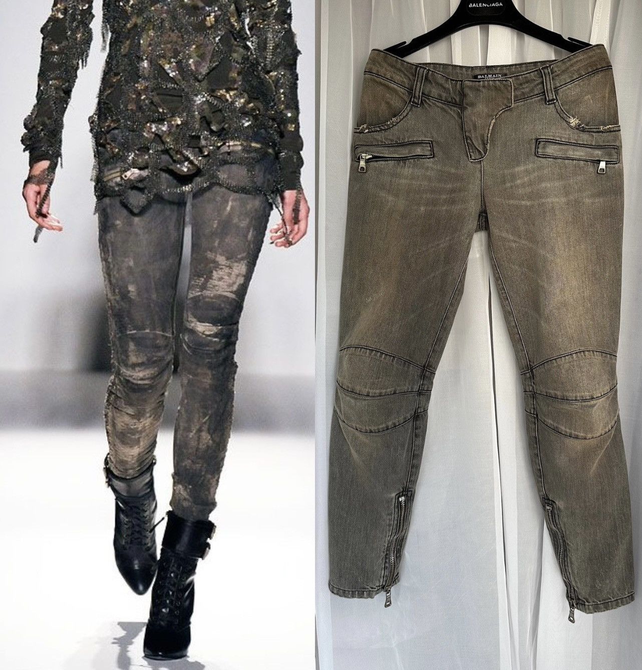 Balmain BALMAIN Decarnin SS 2010 Oil Stained Biker Denim Zip Jeans Size US 28 / EU 44 - 2 Thumbnail