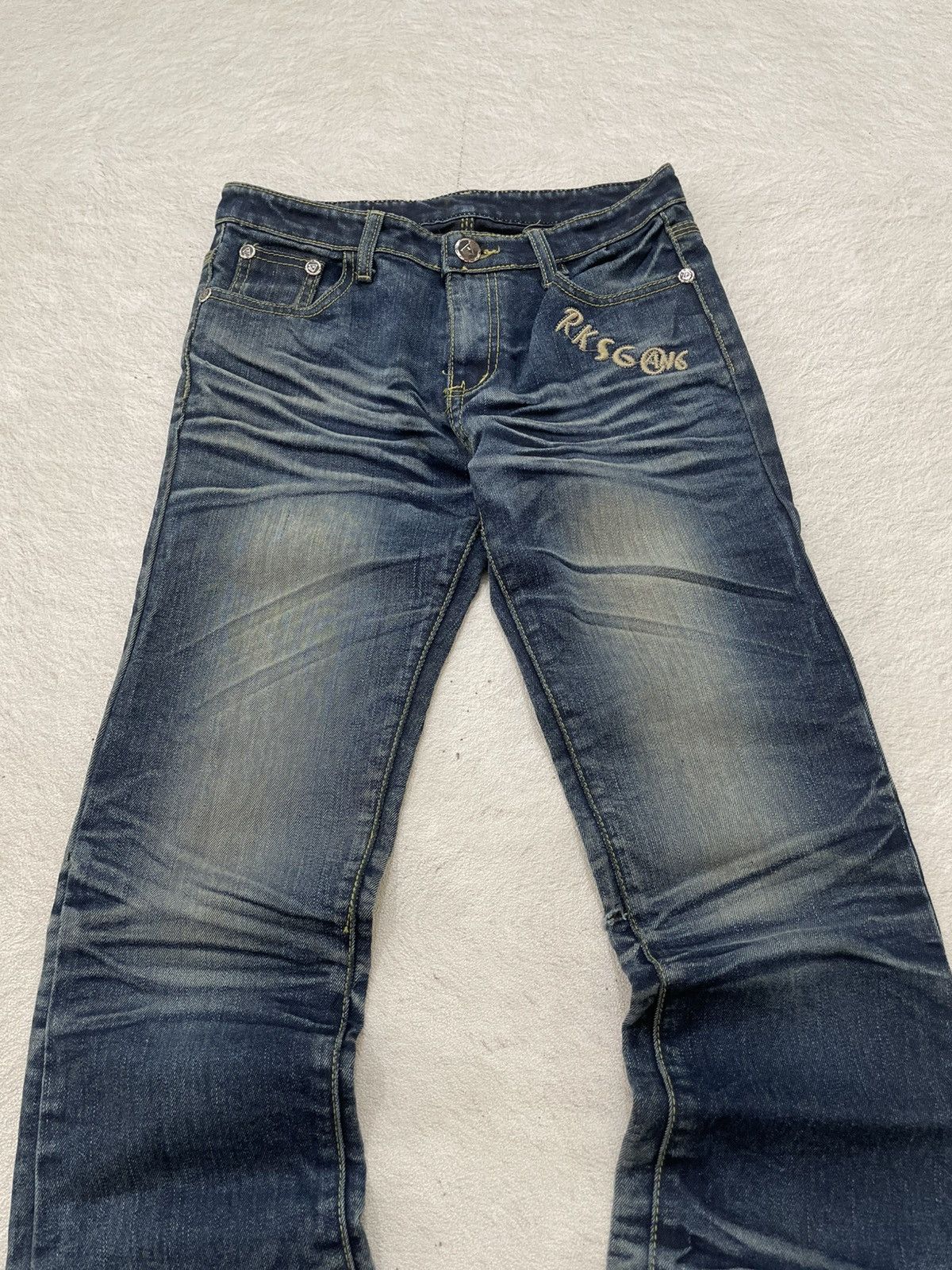 Japanese Brand 2000s Number Nine Fading Denim Mudwash Embroidered Jeans Y2K Size US 28 / EU 44 - 2 Thumbnail