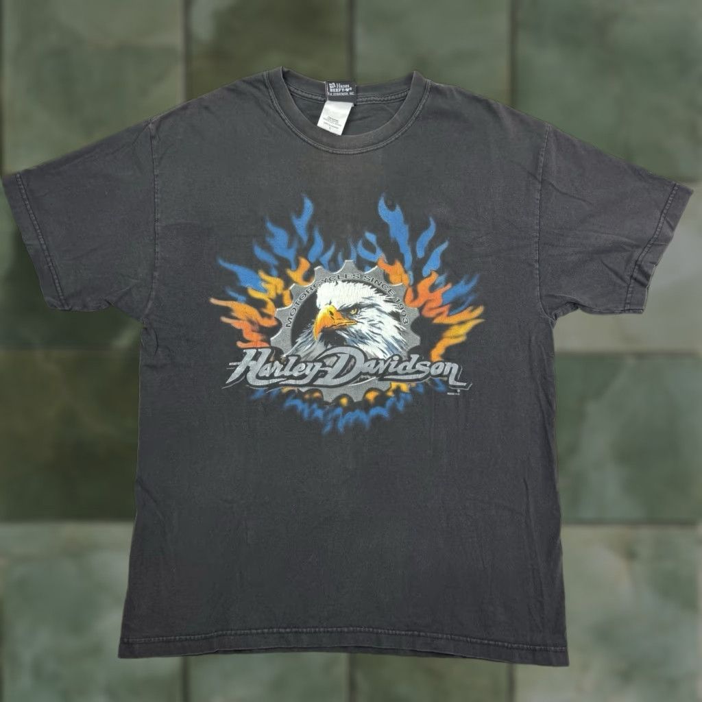 Harley Davidson VINTAGE Harley-Davidson T-Shirt Adult Large Black Eagle Flames Biker Hipster Y2K Mens T-Shirt 90s/2000s Size US L / EU 52-54 / 3 - 1 Thumbnail
