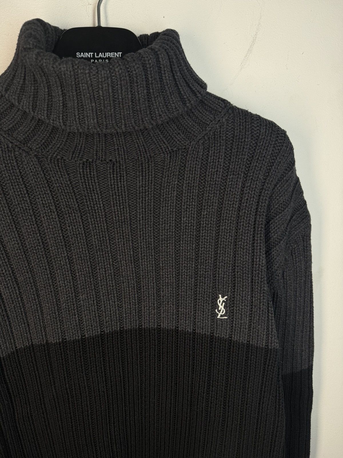 Yves Saint Laurent Grey/Black YSL Sweater Turtleneck Heavy Knit Vintage Yves Size US L / EU 52-54 / 3 - 18 Thumbnail