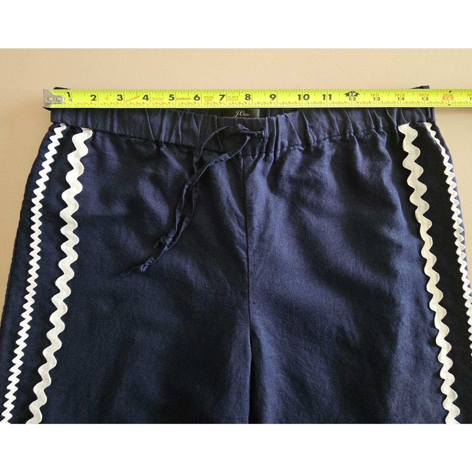 J.Crew EUC J.CREW Navy Rickrack Wide Leg Linen Cotton Crop Pants S Size 27" / US 4 / IT 40 - 3 Thumbnail