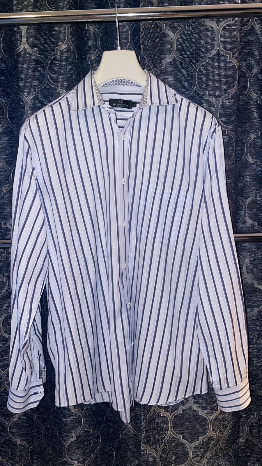 BUGATCHI Bugatchi Uomo Button-Down Dress Shirt - Blue multi-stripe Size US XL / EU 56 / 4 - 2 Thumbnail