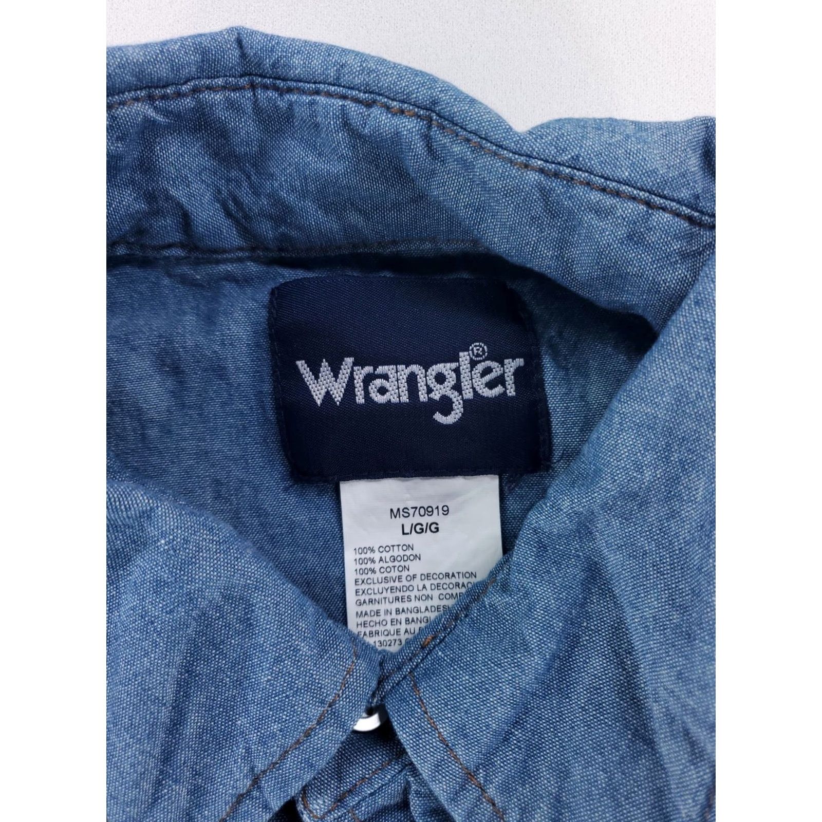 Wrangler Wrangler Pearl Snap Denim Chambray Button Up Shirt Blue Mens L Shirt Size US L / EU 52-54 / 3 - 3 Thumbnail